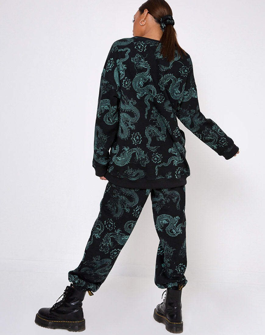 Image of Glo Sweatshirt in Dragon Flower Black and Mint