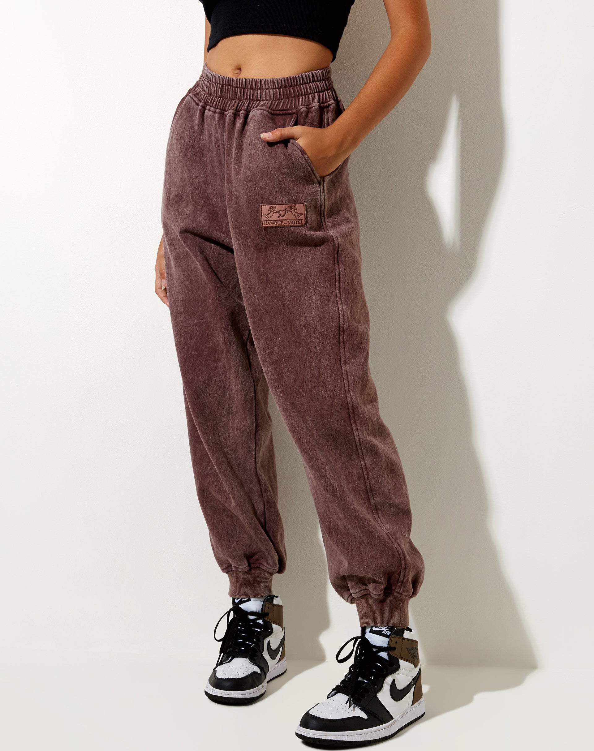 Image of Roider Jogger in Brown Wash LAmour Motel Label Embro