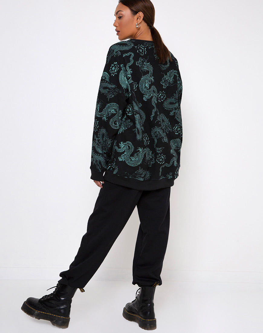 Image of Glo Sweatshirt in Dragon Flower Black and Mint