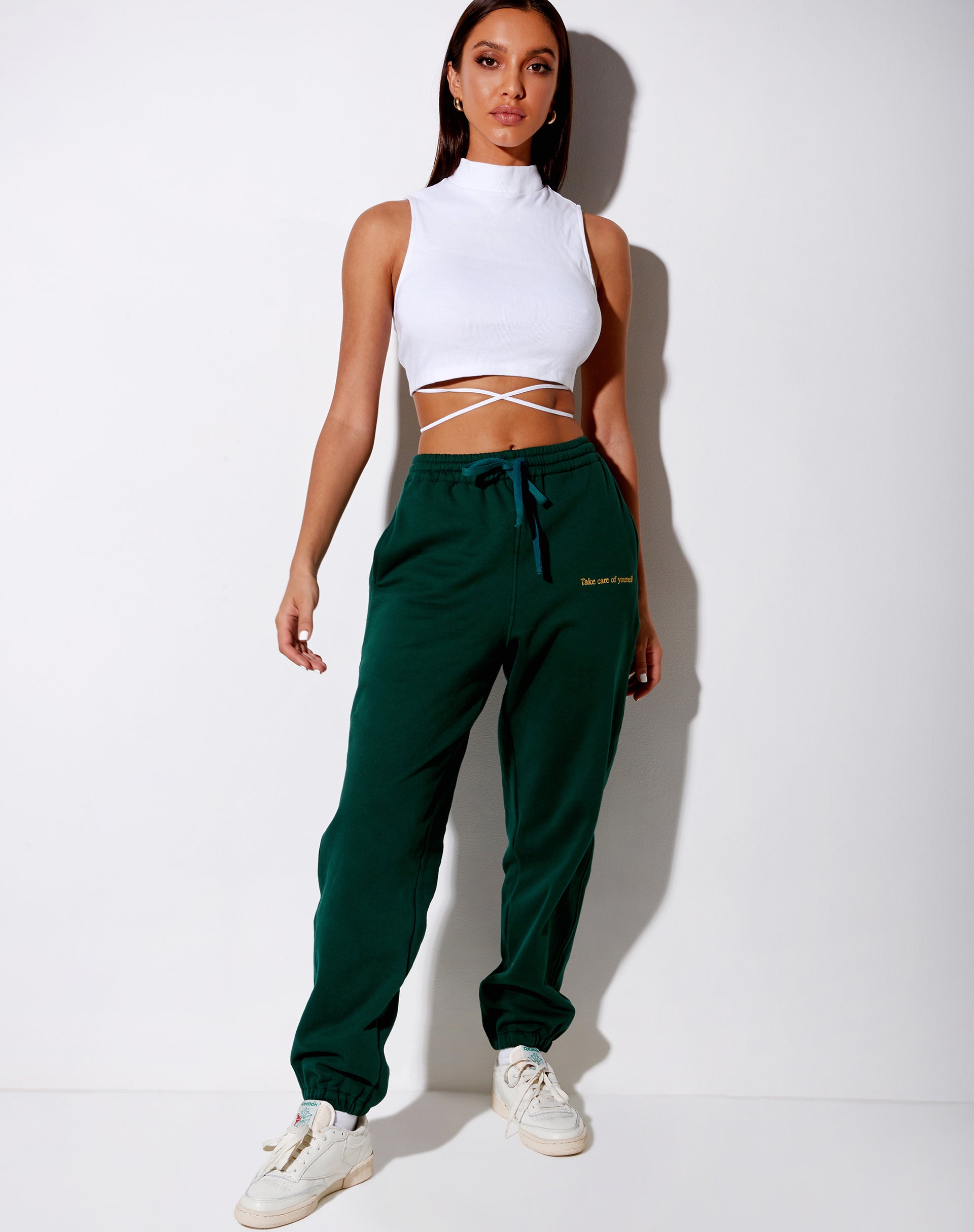 Image of Basta Jogger in Bottle Green with Take Care Of Yourself Embro