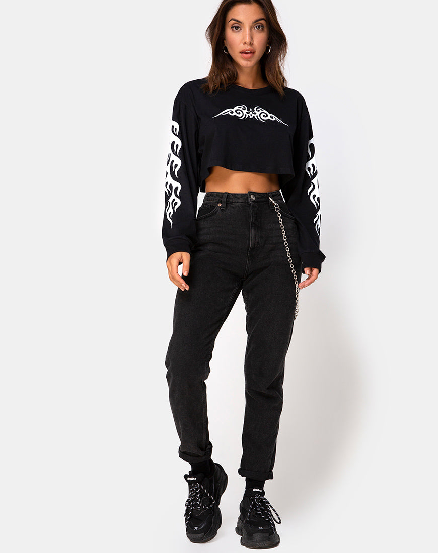 Image of Gocea Crop Top in Black with White Tribal