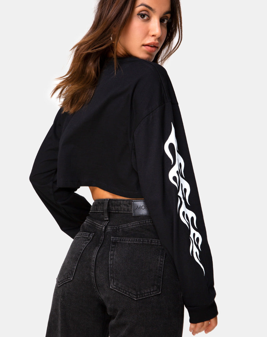 Image of Gocea Crop Top in Black with White Tribal