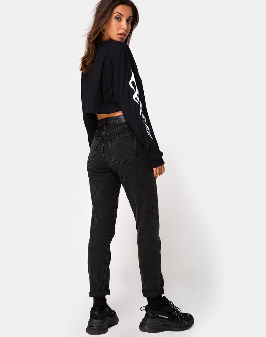 Image of Gocea Crop Top in Black with White Tribal