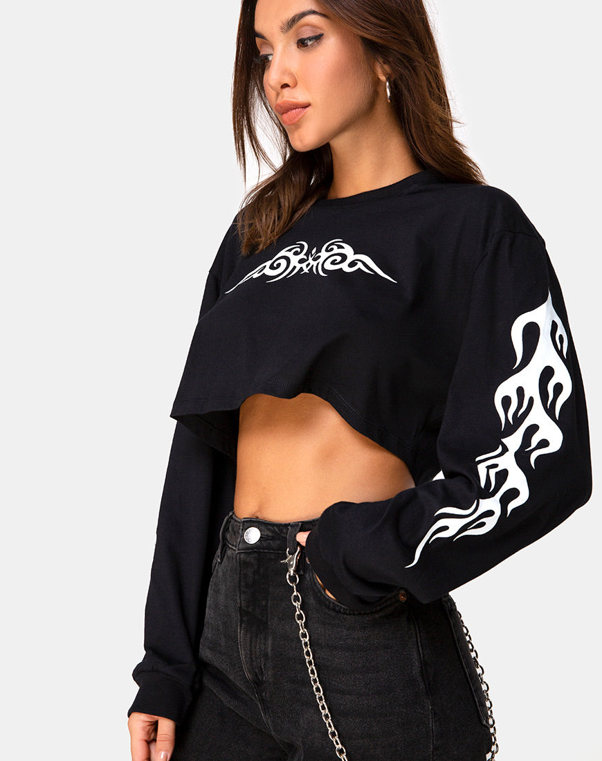 Image of Gocea Crop Top in Black with White Tribal