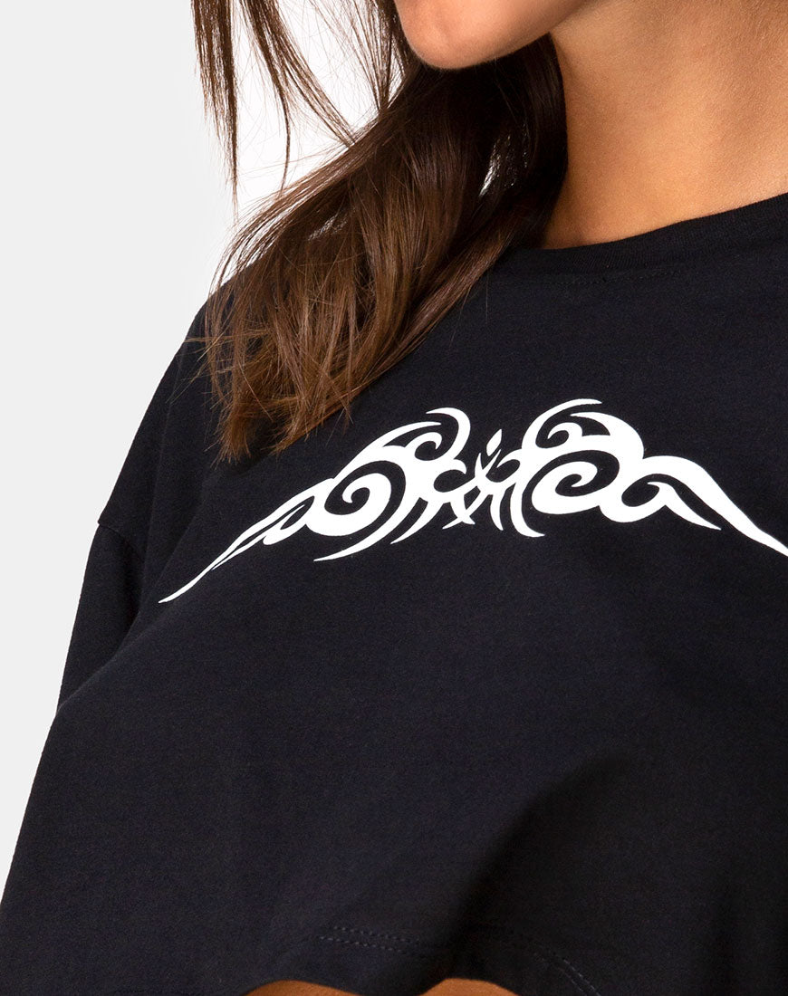 Image of Gocea Crop Top in Black with White Tribal