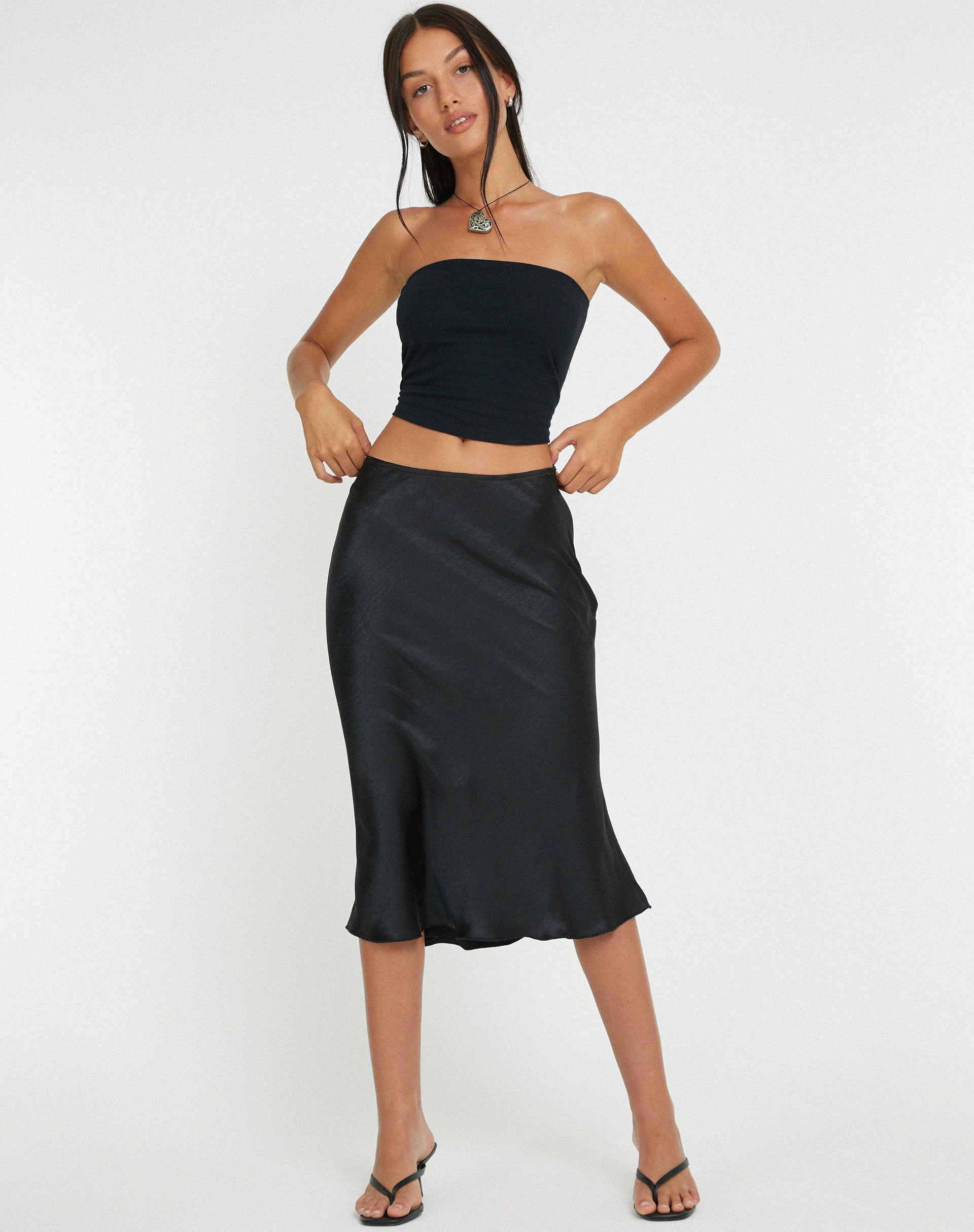 Satin black frill clearance skirt