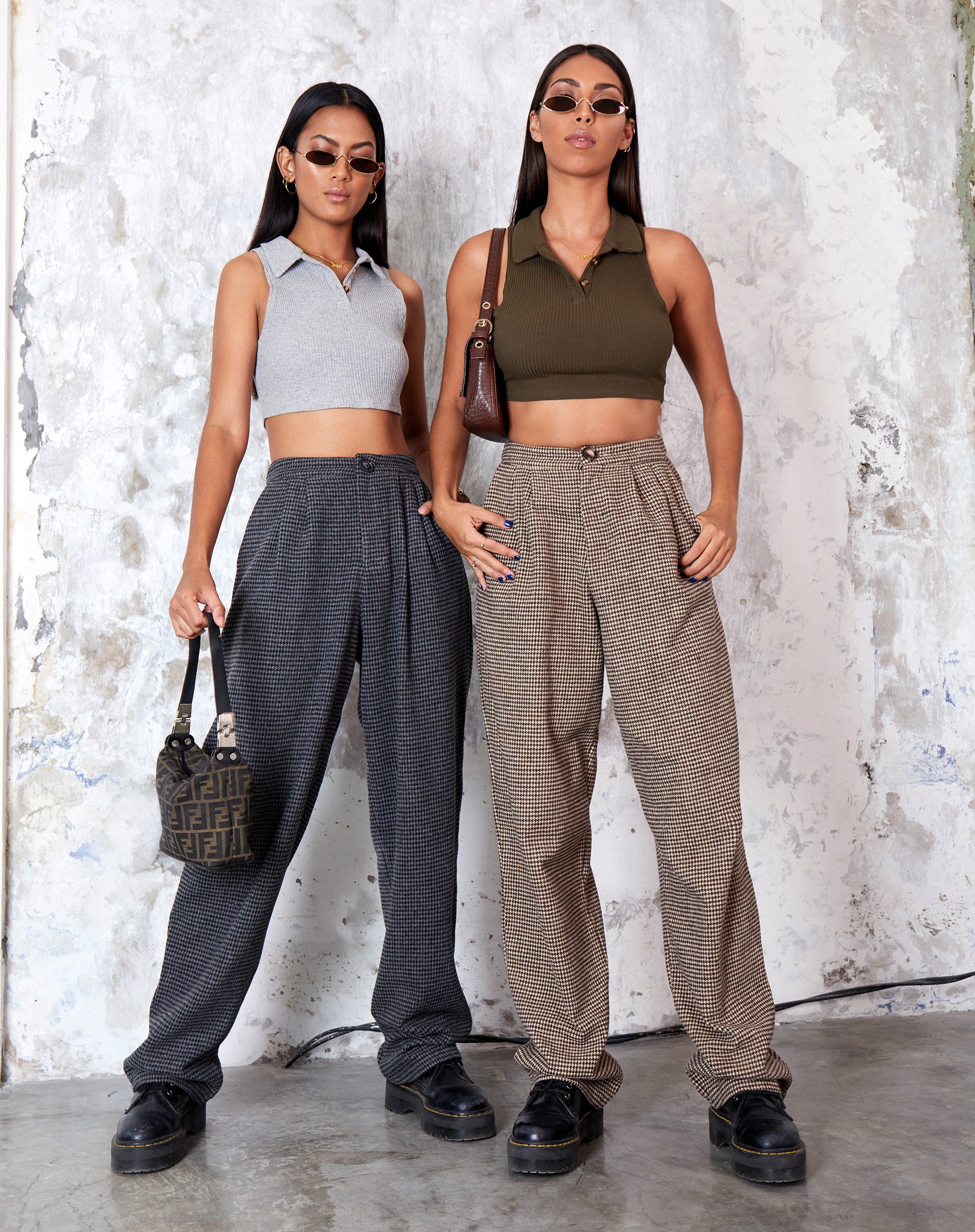 Image of Misha Wide Leg Trouser in Houndstooth Brown