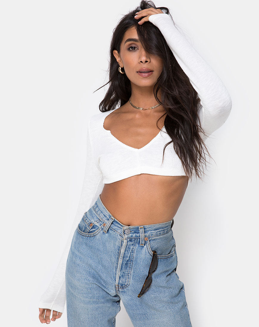 Image of Guan Crop Top in Rib Ivory
