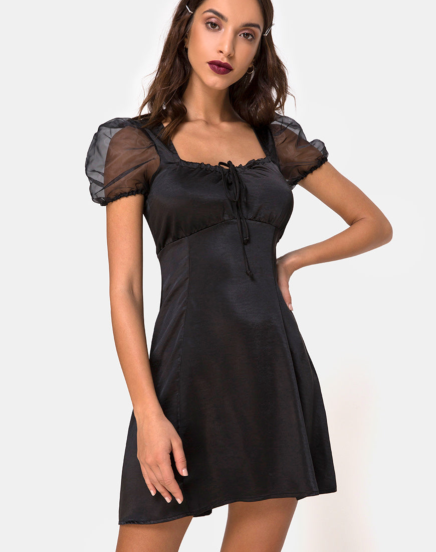 Image of Guenelle Dress in Satin Black