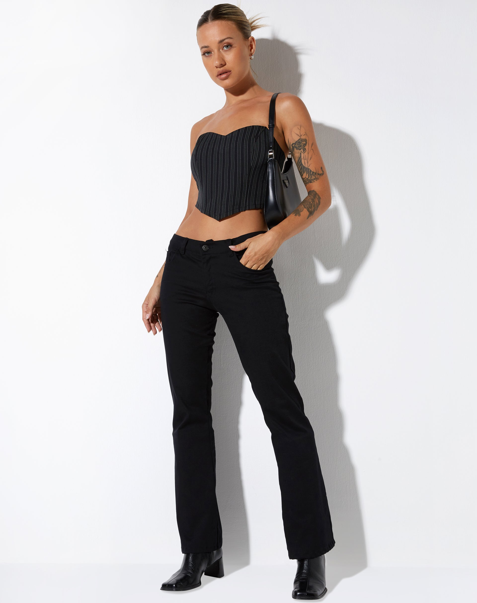 image of Naima Corset Top in Pinstripe Black