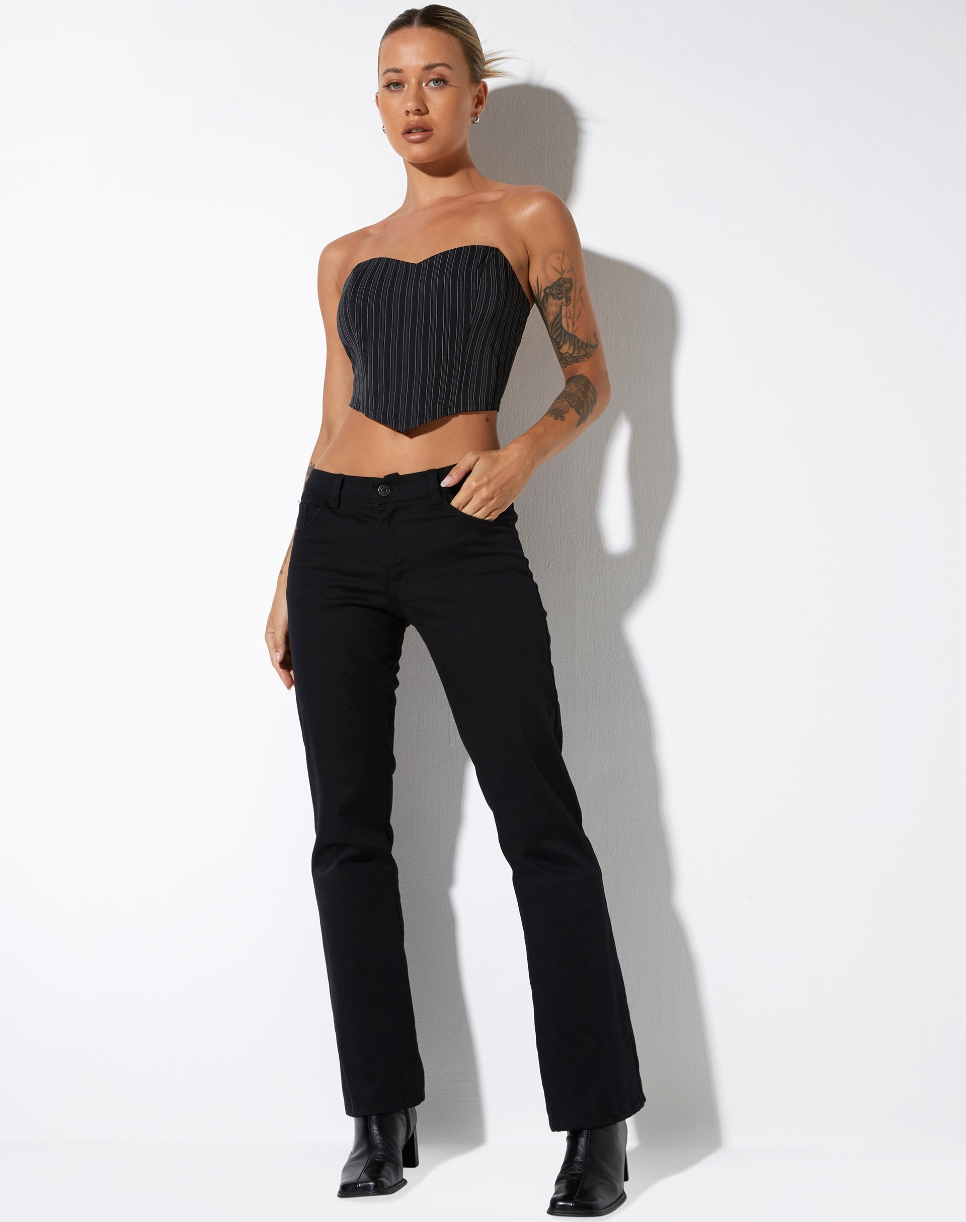 image of Naima Corset Top in Pinstripe Black