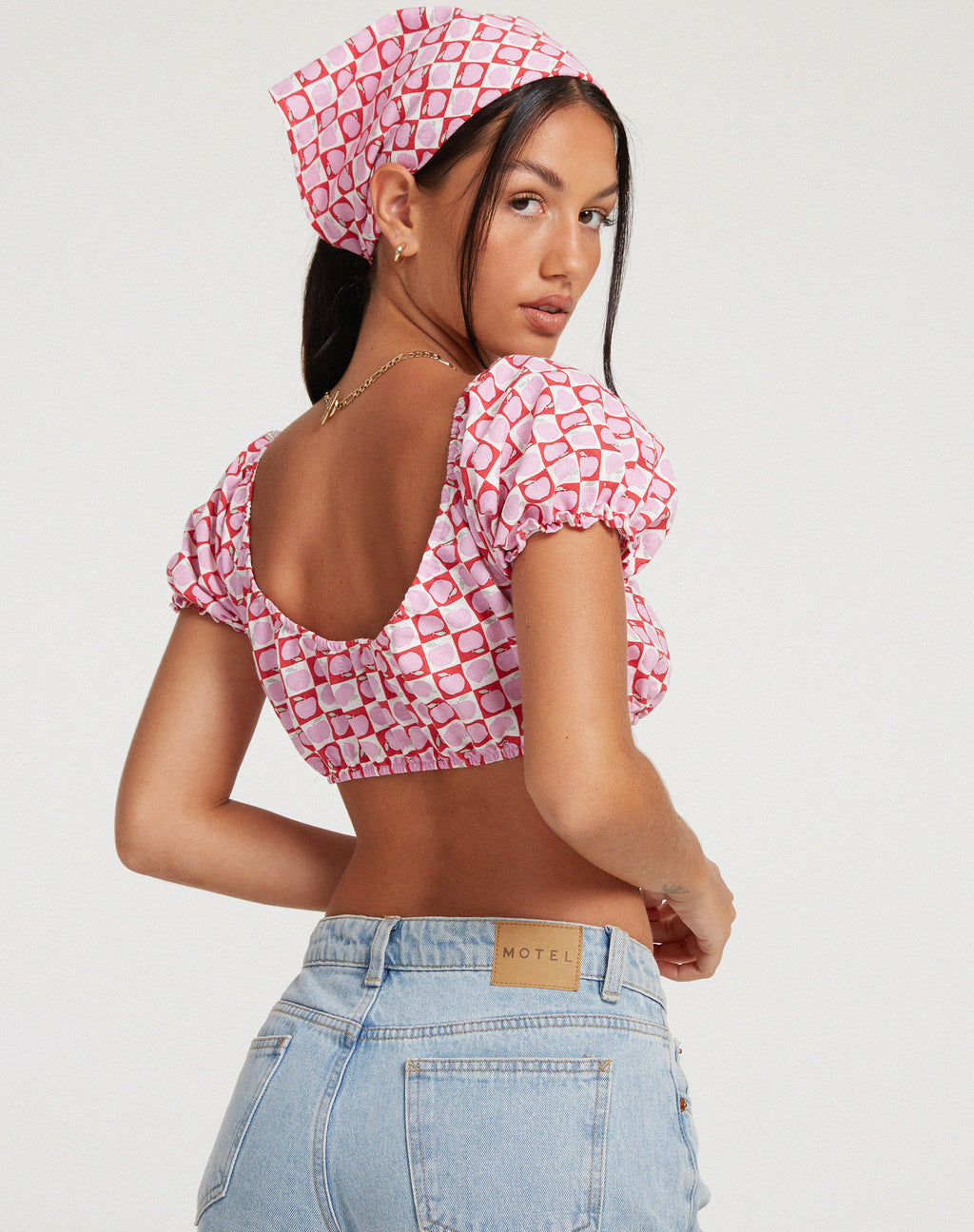 Haenji Crop Top in Apple Check Blush Red