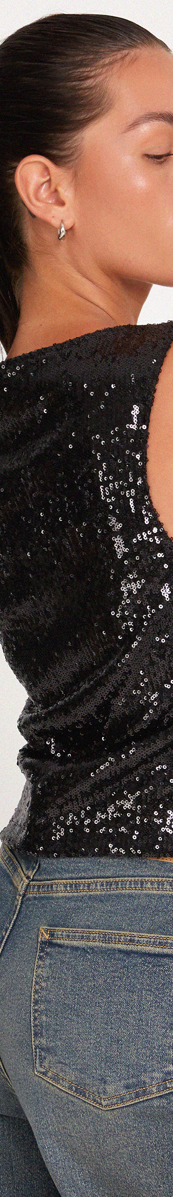 Hala Crop Vest Top in Black Sequin