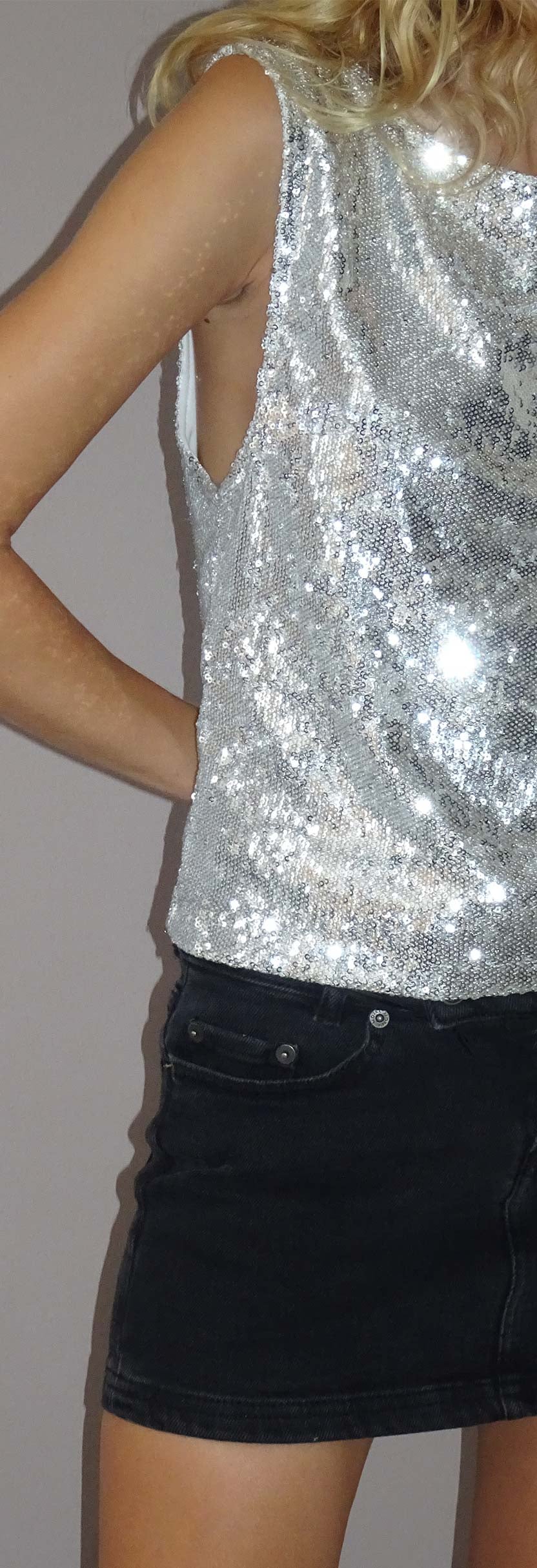 Hala Vest Top Silver Chrome Sequin
