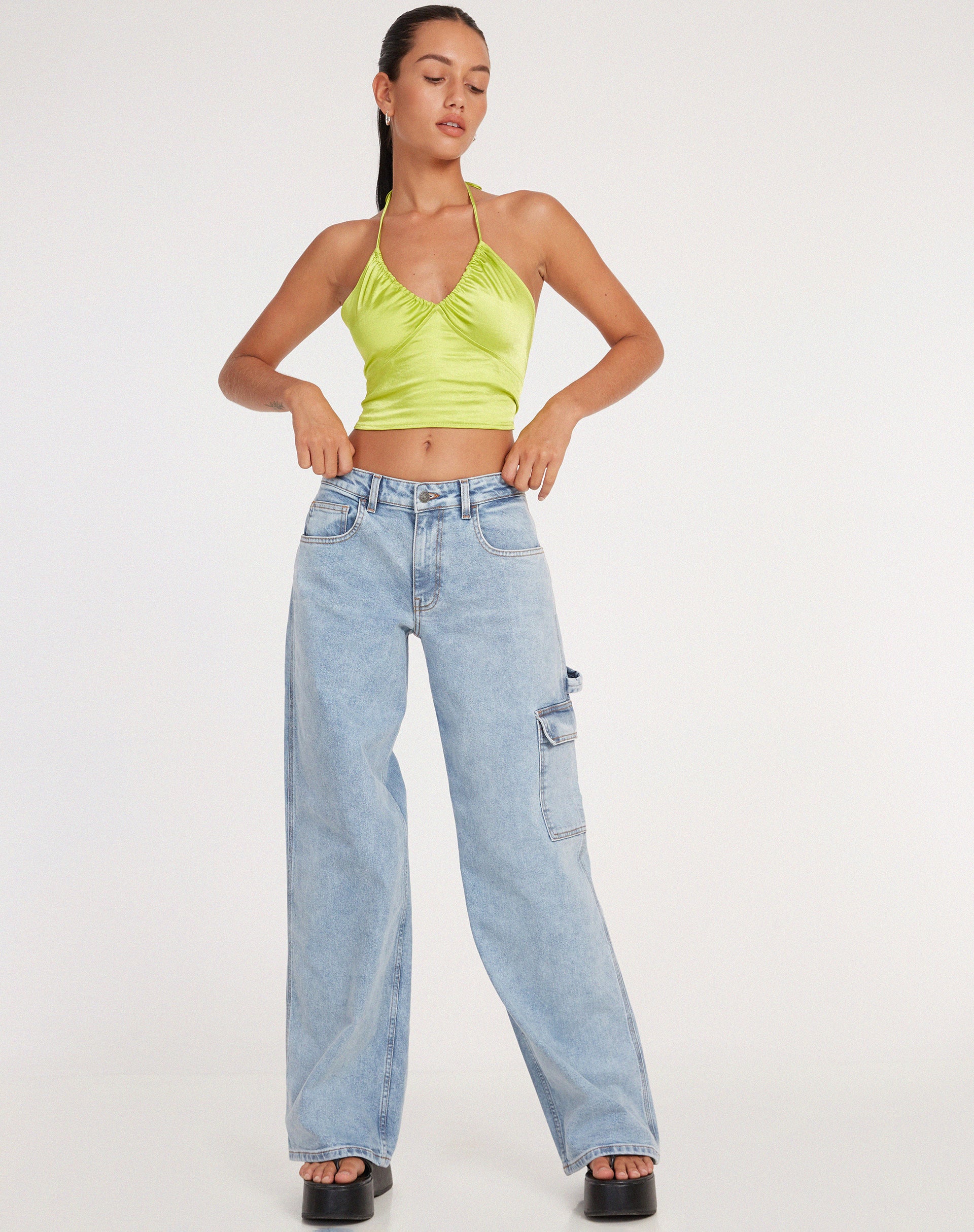 image of Haltri Crop Top in Satin Lime Green