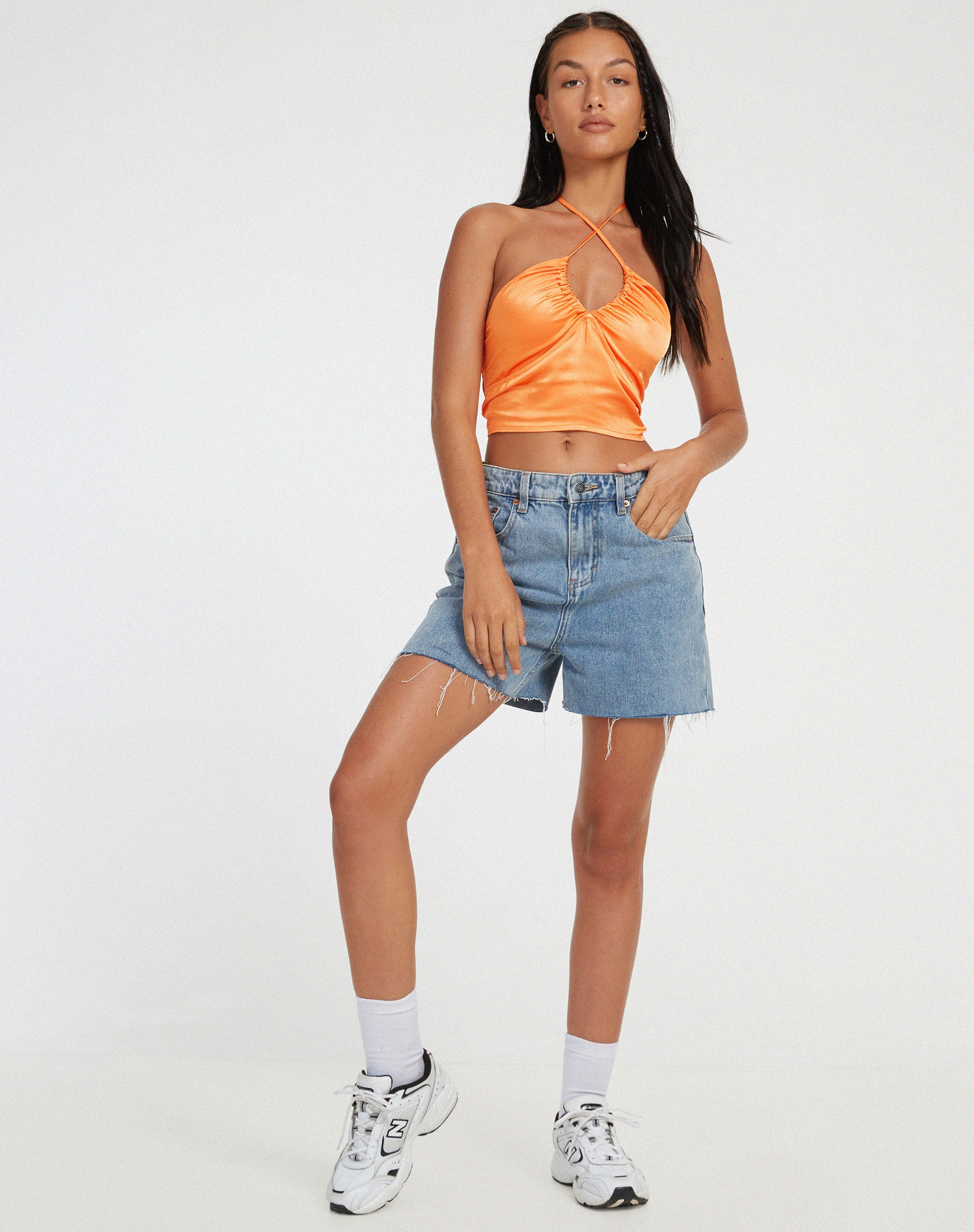 Orange satin crop top online