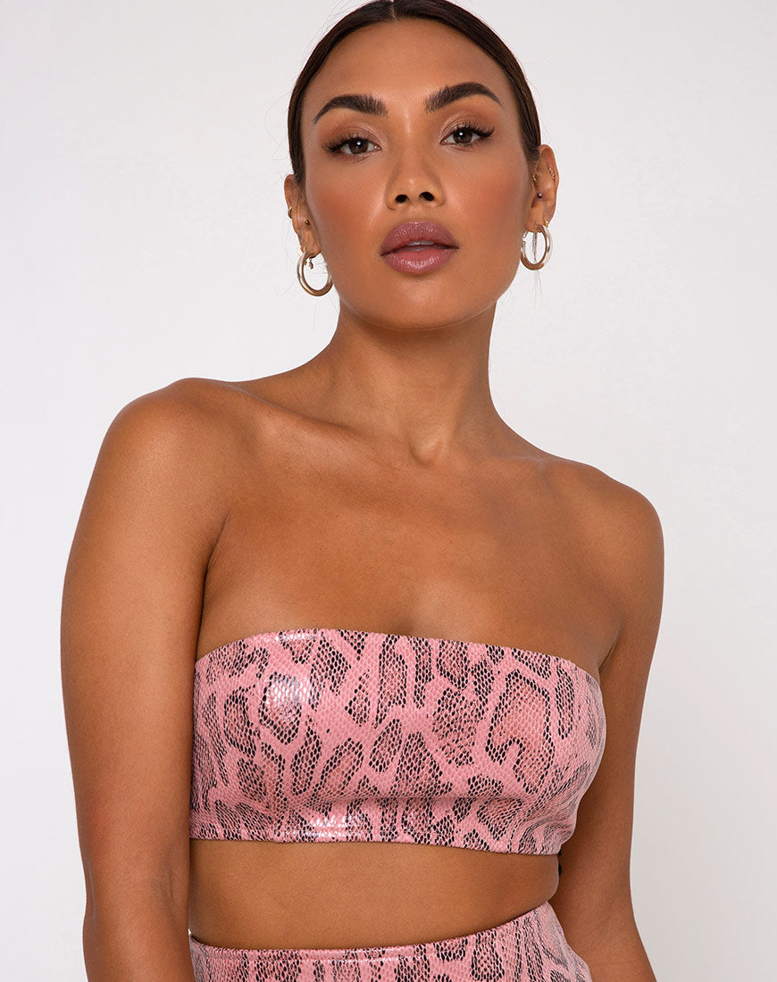 Image of Haney Top in PU Snake Pink