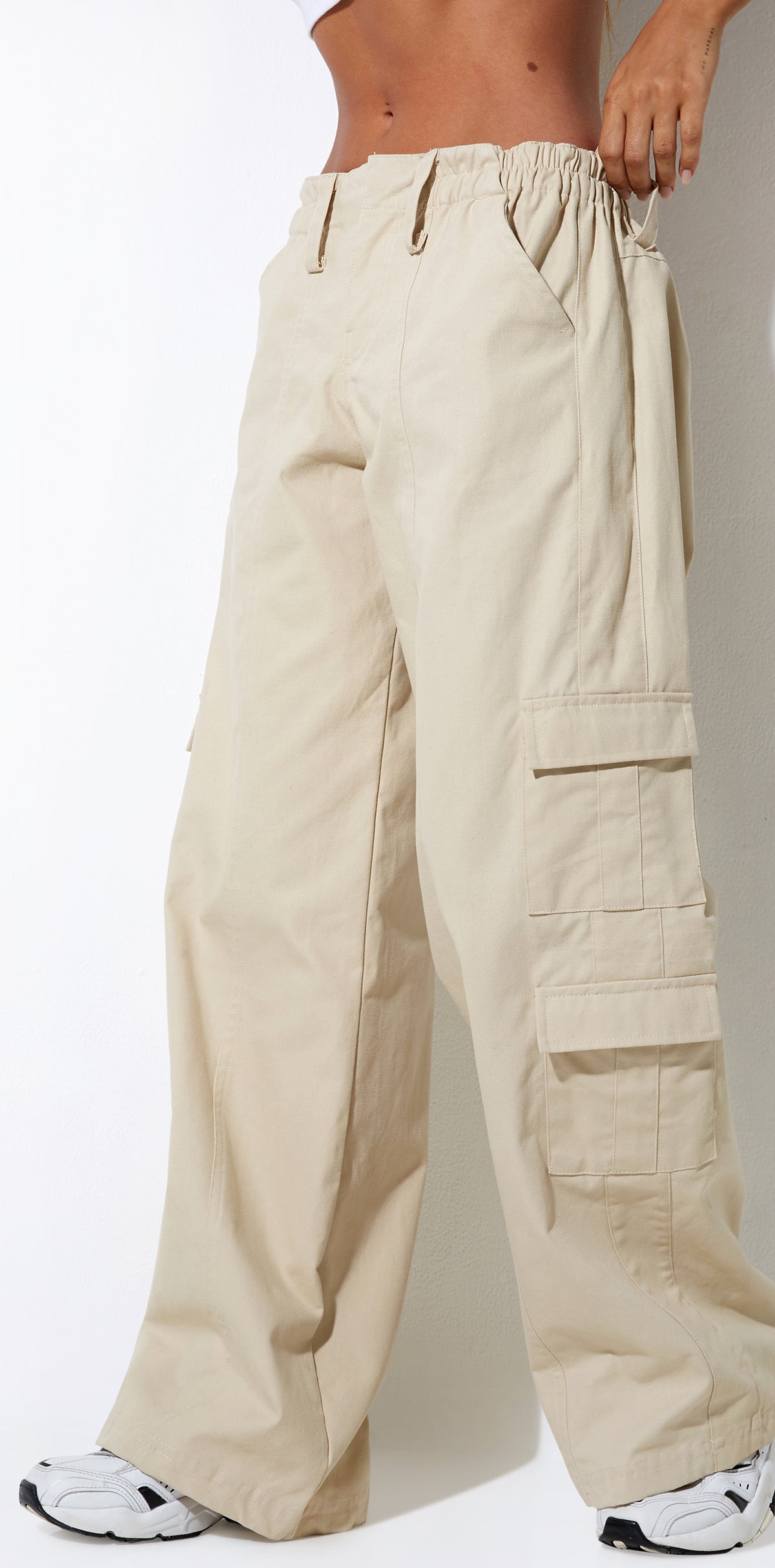 Off White High Waisted Cargo Trousers | Hansa – motelrocks.com