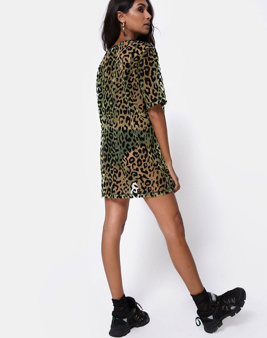Image of Harlow Dress in Lime Animal Flock