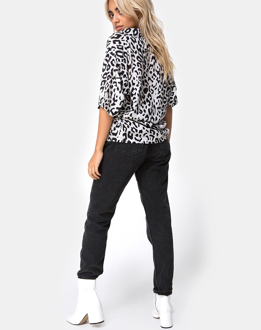 Image of Hawaiian Shirt in Mono Animal Grey and White