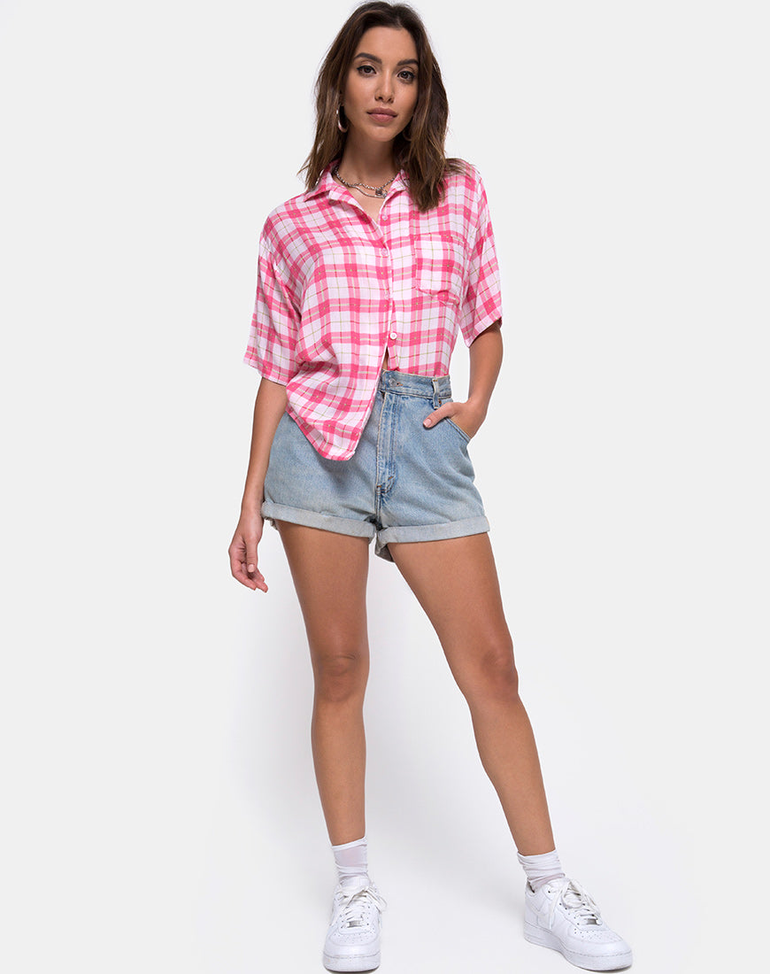 Image of Hawaiian Shirt in Picnic Check Pink