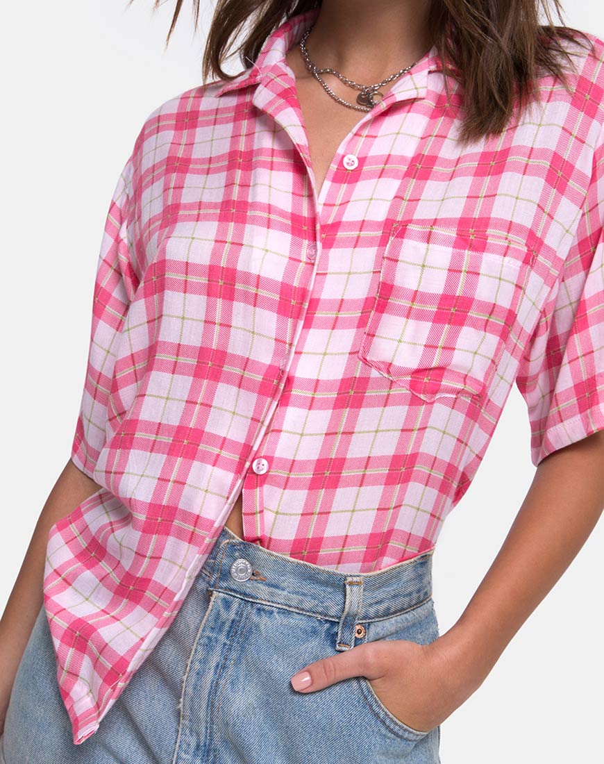 Image of Hawaiian Shirt in Picnic Check Pink