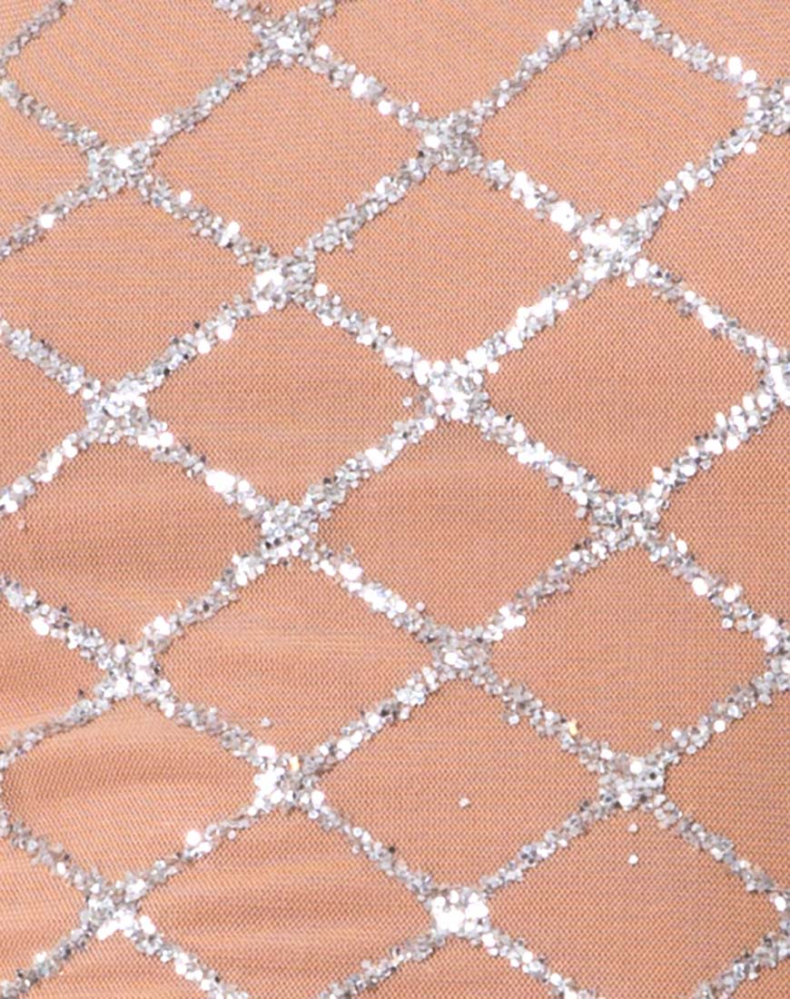 Image of Hedi Bodycon Dress in Cross Linked Glitter Net Tan