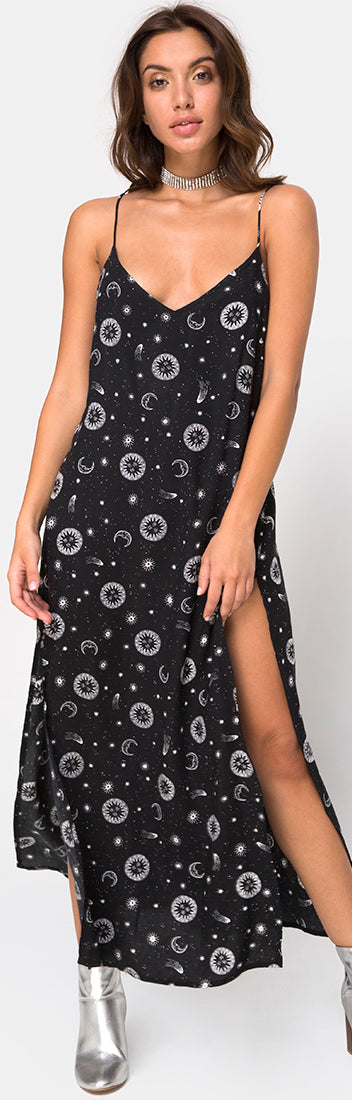 Side Split Small Celestial Black Maxi Dress |Hime - Motel Rocks ...