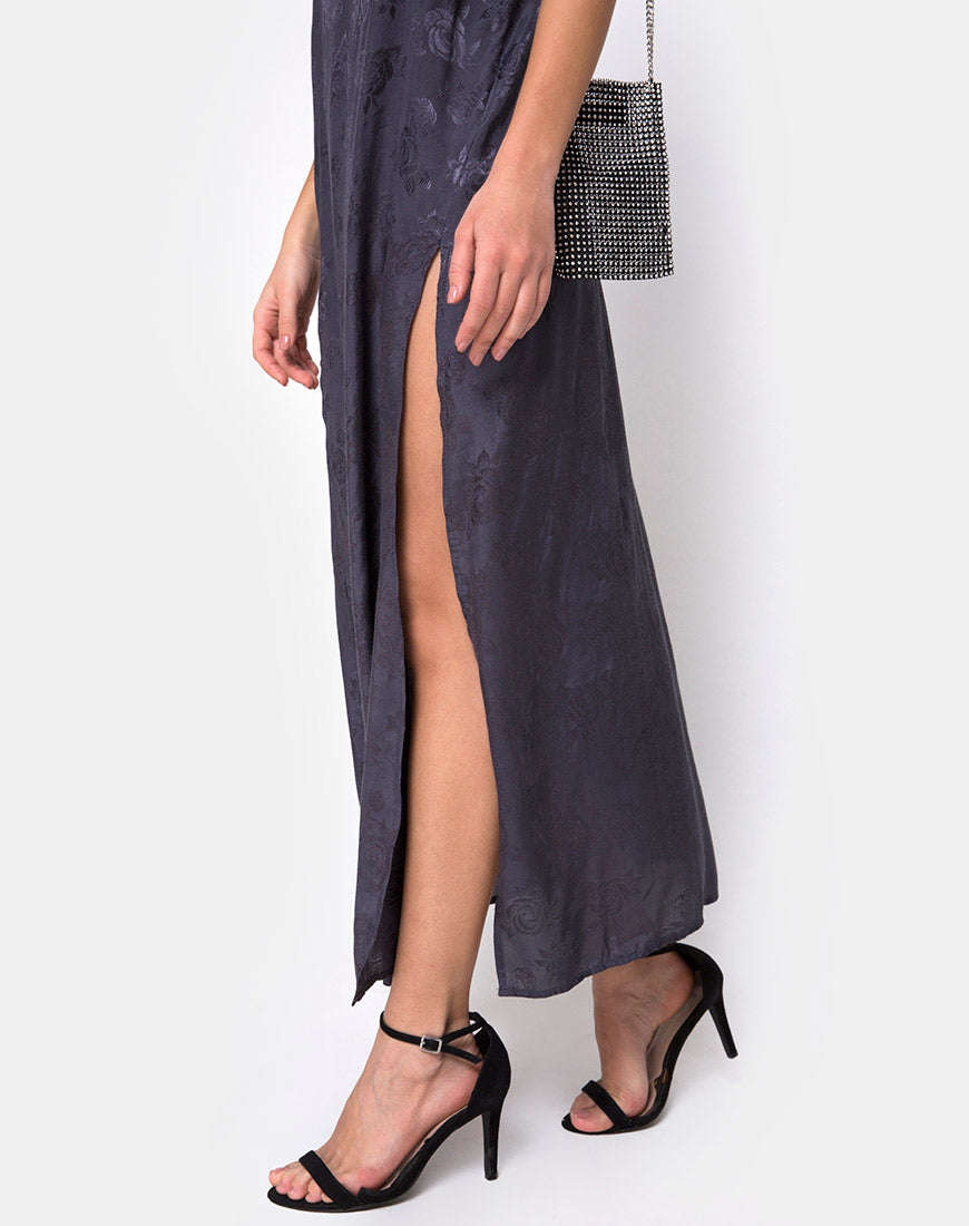 motel hime dress satin rose blue Hime Maxi Dress in Satin Black Rose