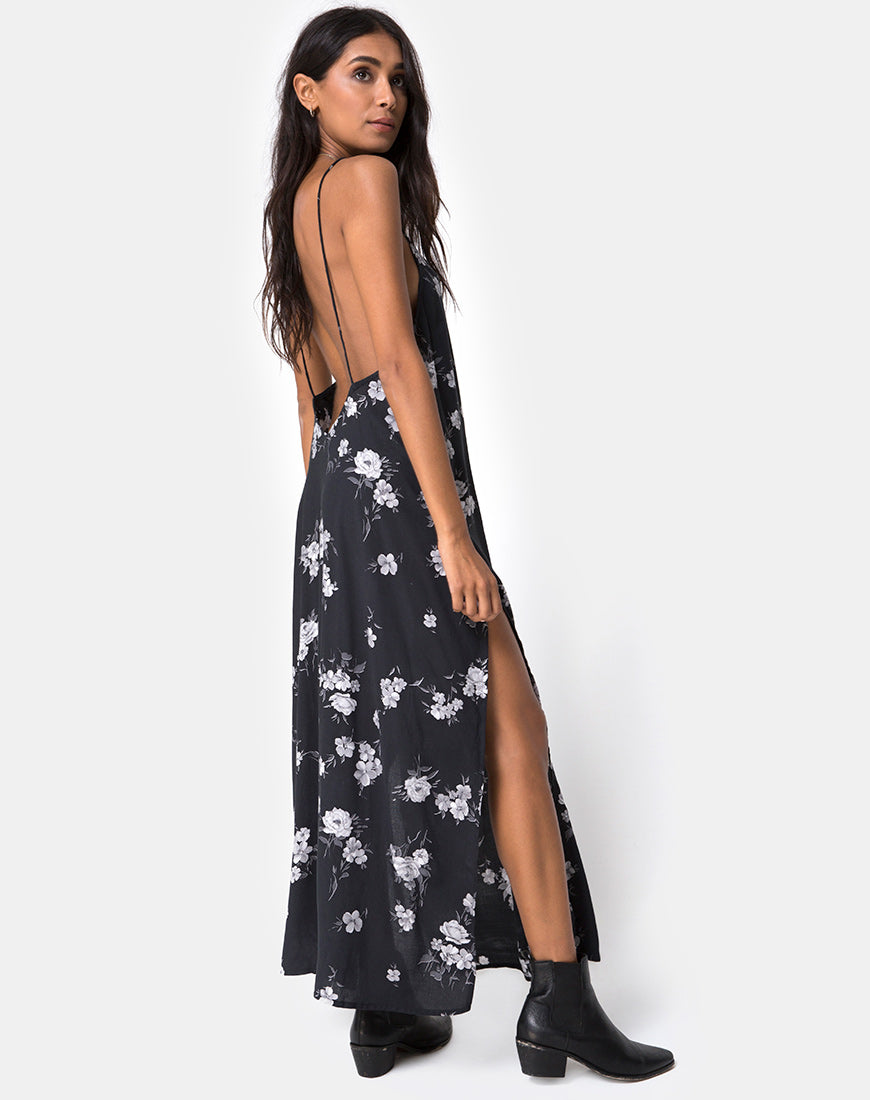 Hime Maxi Dress in Mono Flower Black – motelrocks.com