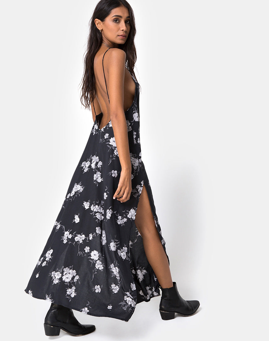 Hime Maxi Dress in Mono Flower Black – motelrocks.com