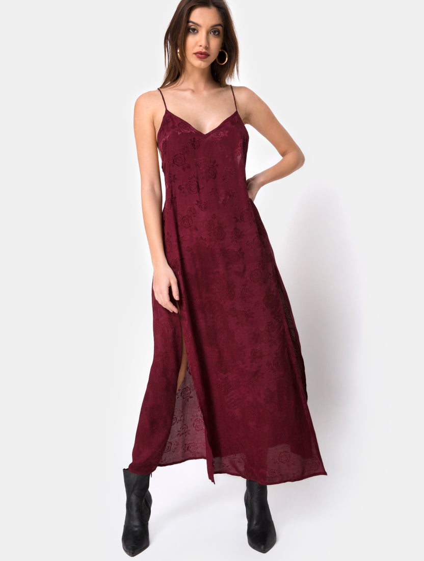 Hime Maxi Dress in Satin Burgundy Rose – motelrocks.com