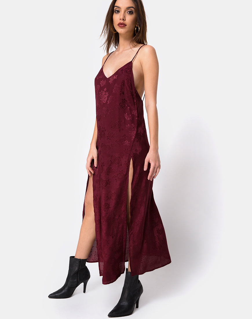 Hime Maxi Dress in Satin Burgundy Rose – motelrocks.com