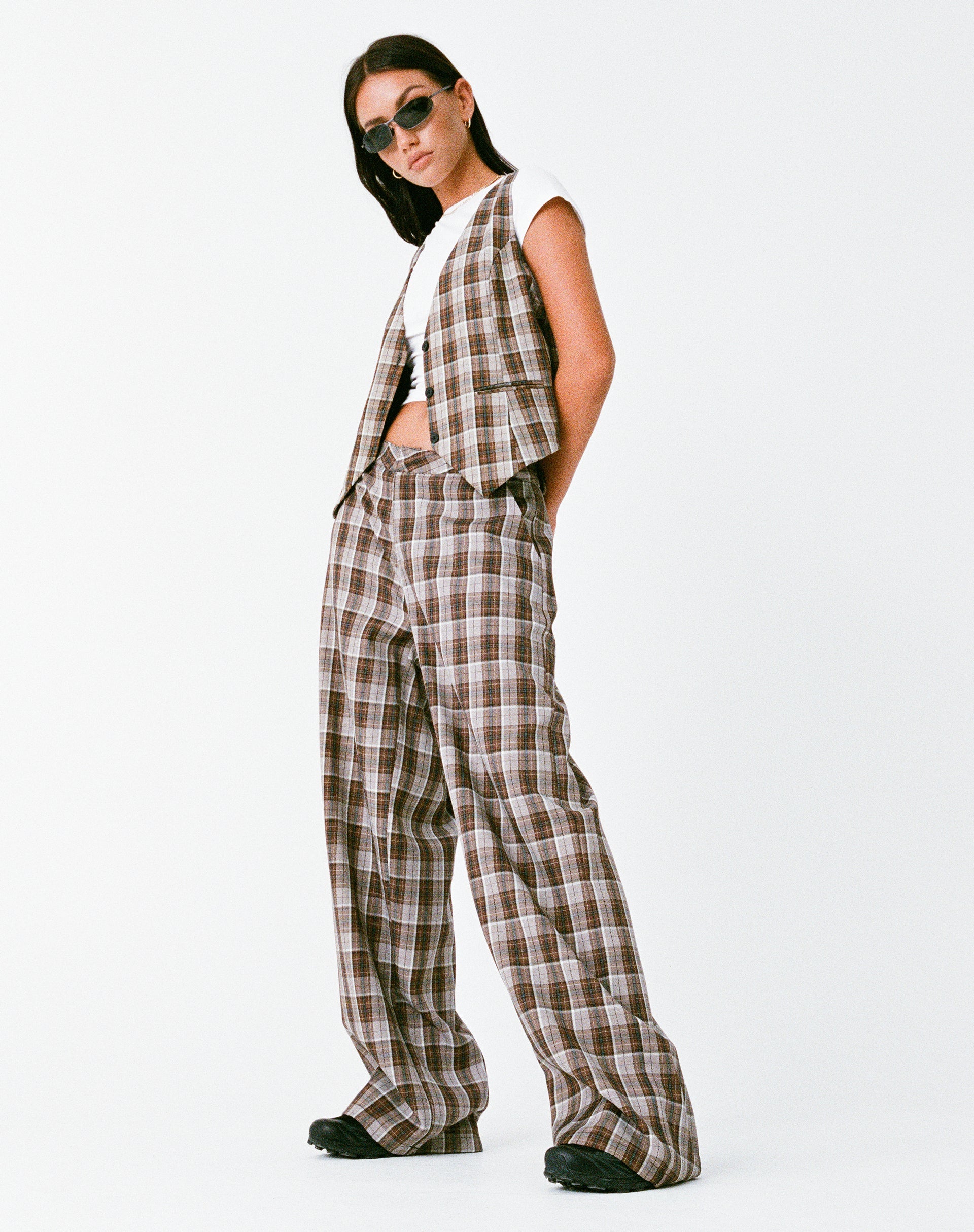 Checkered Print Wide Leg Trousers | Hondra – motelrocks.com