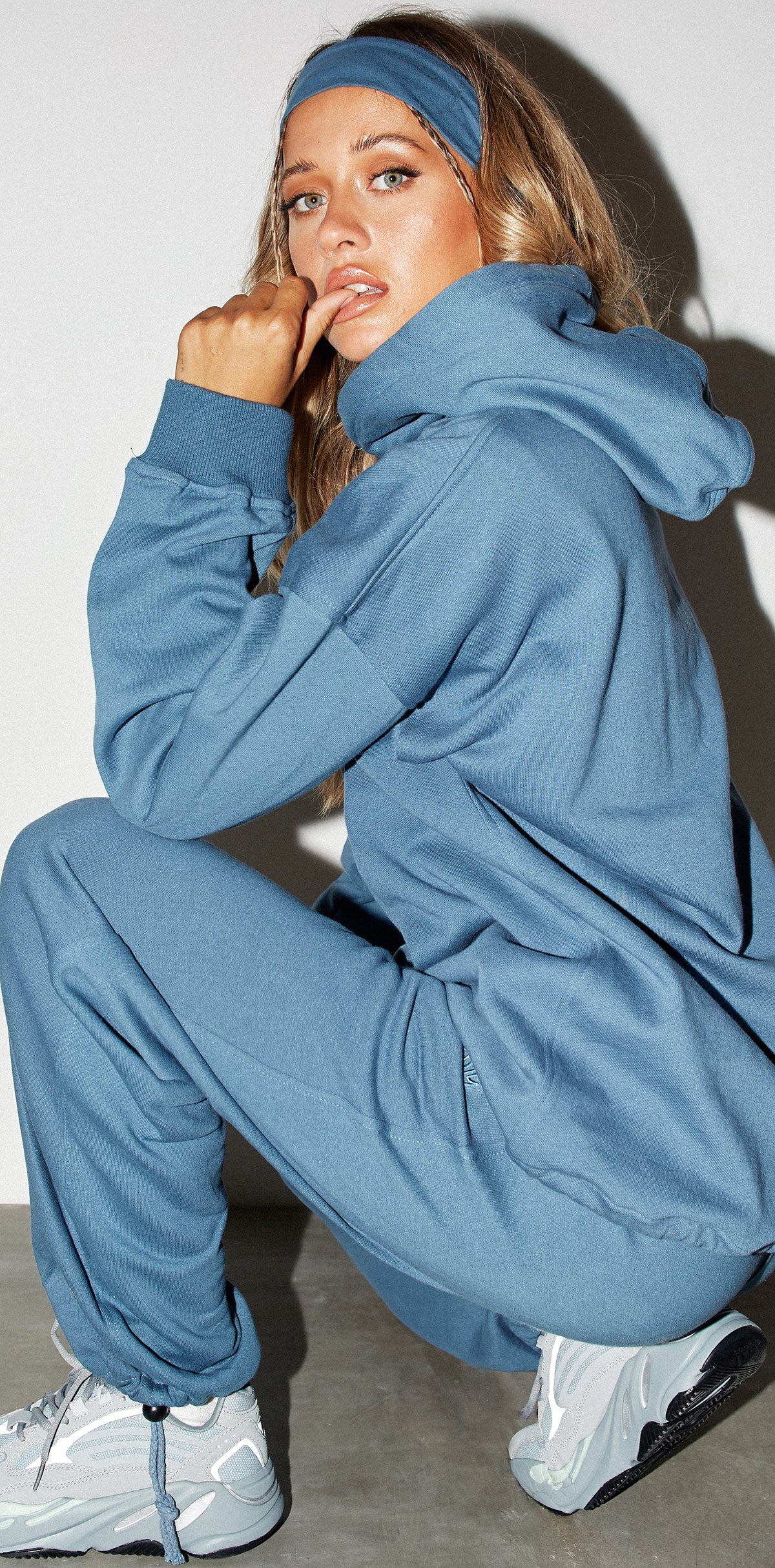 Blue Japanese Symbol Oversize Pullover | Bungee Hoody – motelrocks.com