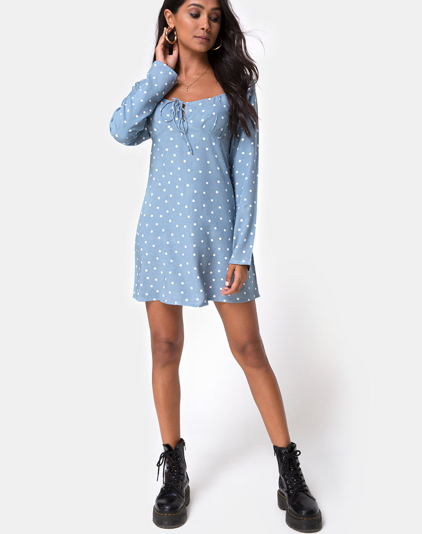 Image of Ilova Dress in Skater Polka Blue