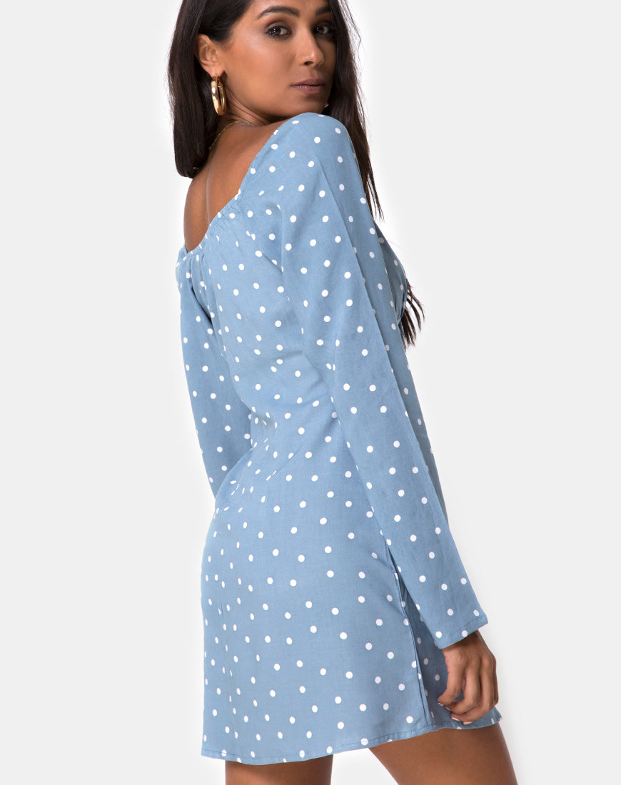 Image of Ilova Dress in Skater Polka Blue