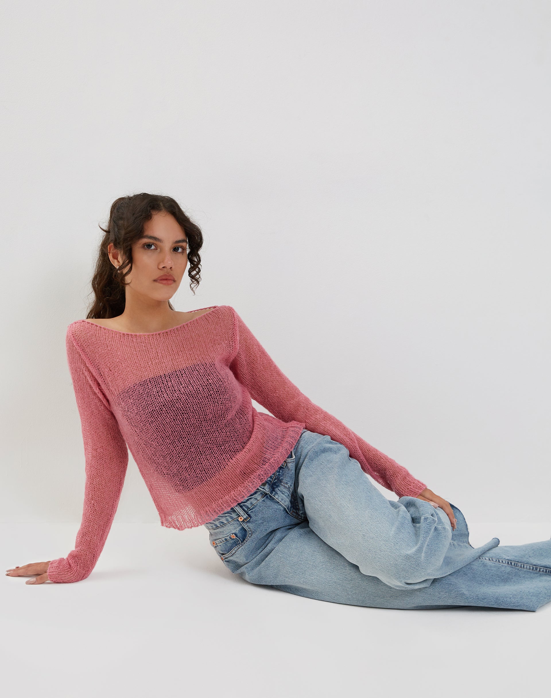 Image of Imelda Fine Open Knit Long Sleeve Top in Pink