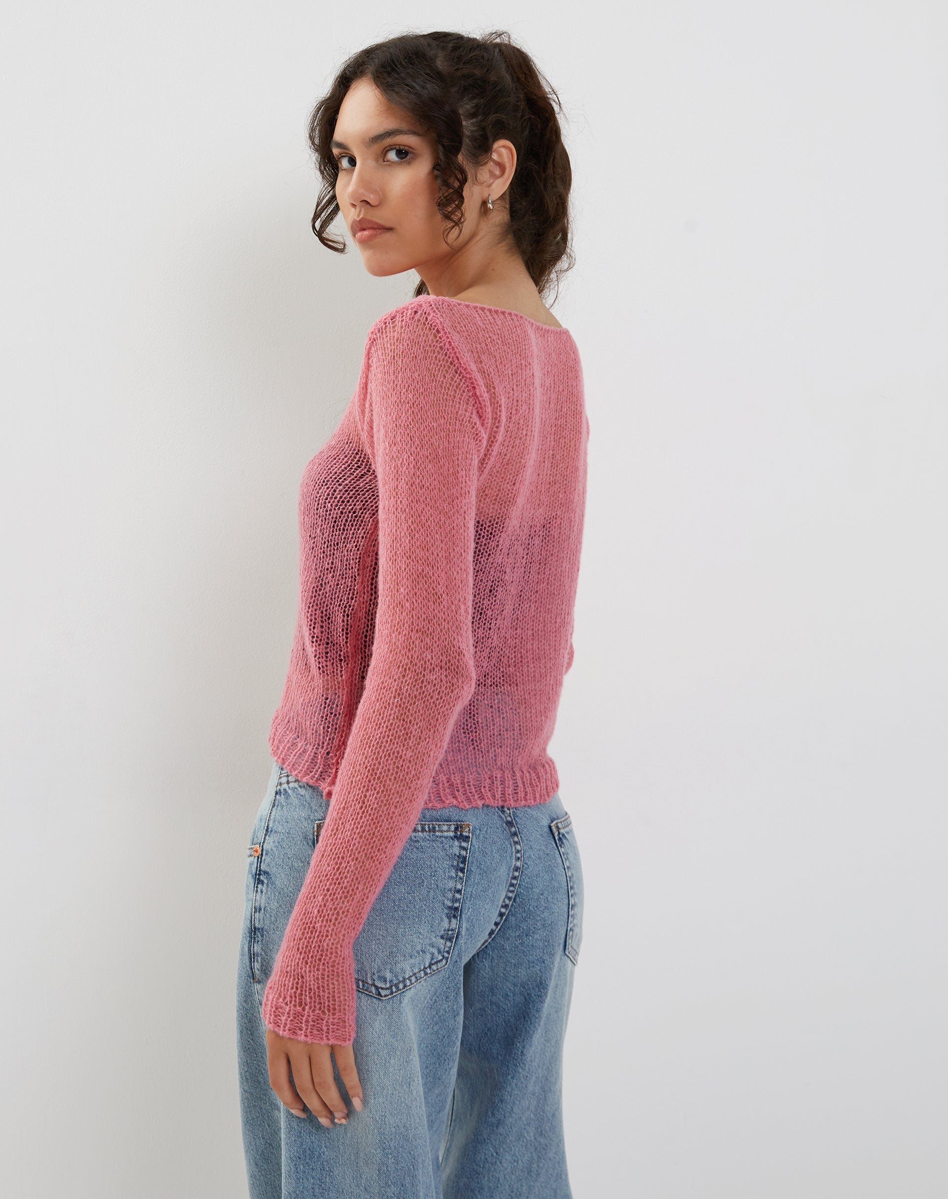 Image of Imelda Fine Open Knit Long Sleeve Top in Pink