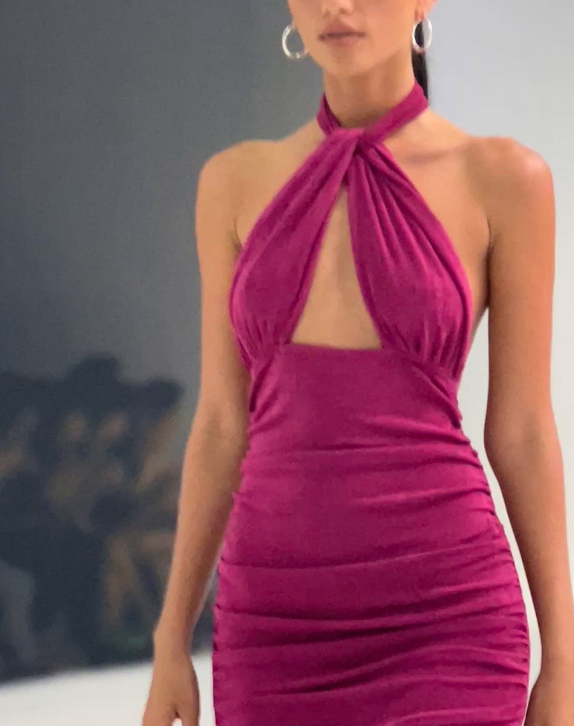 Image of Marbella Halterneck Mini Dress in Magenta Purple