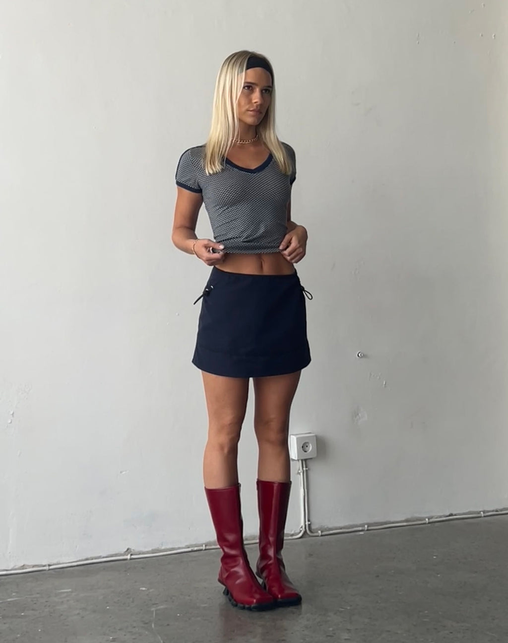 Evy Cargo Mini Skirt in Navy with Black Piping