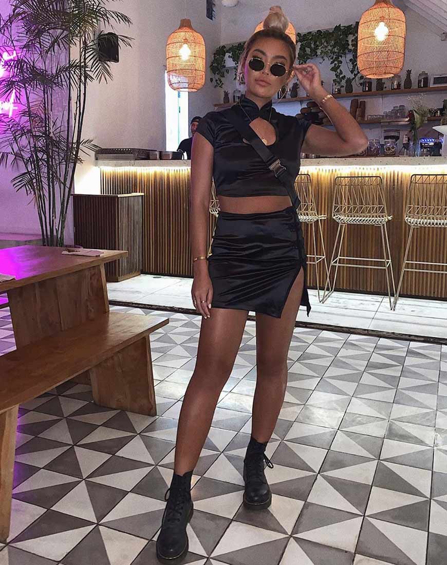 Image of Lina Crop Top in Satin Black