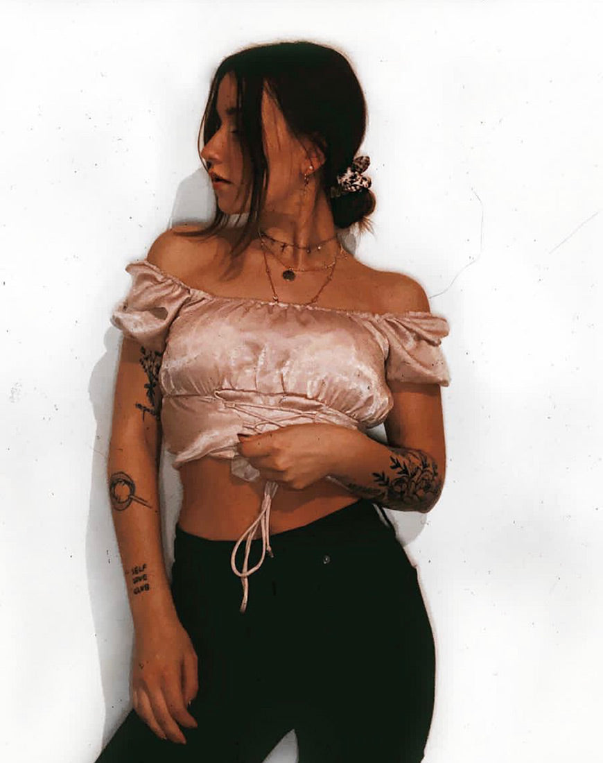 Image of Ruiz Off The Shoulder Top in Satin Dusty Rose