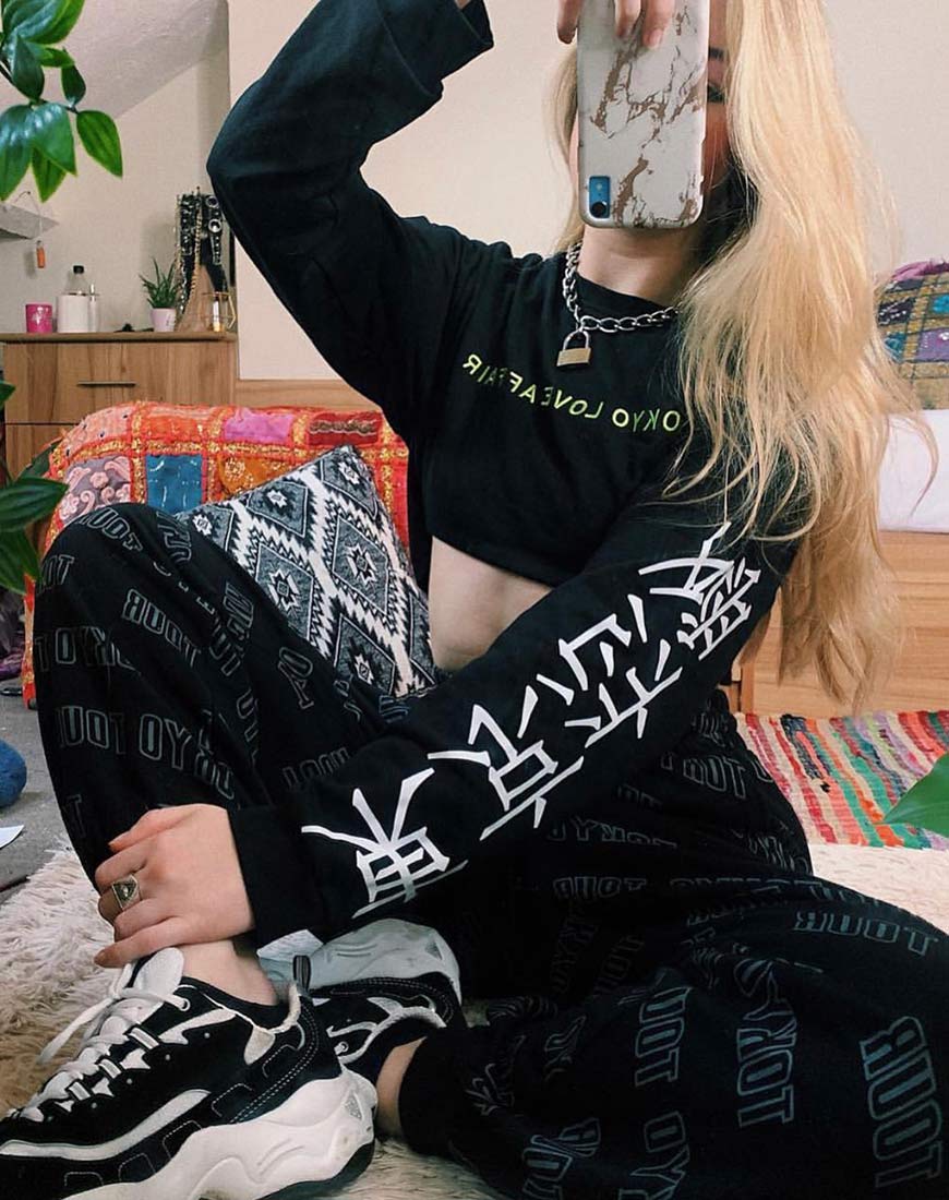 Image of Gocea Crop Top in Black Tokyo Love Symbol