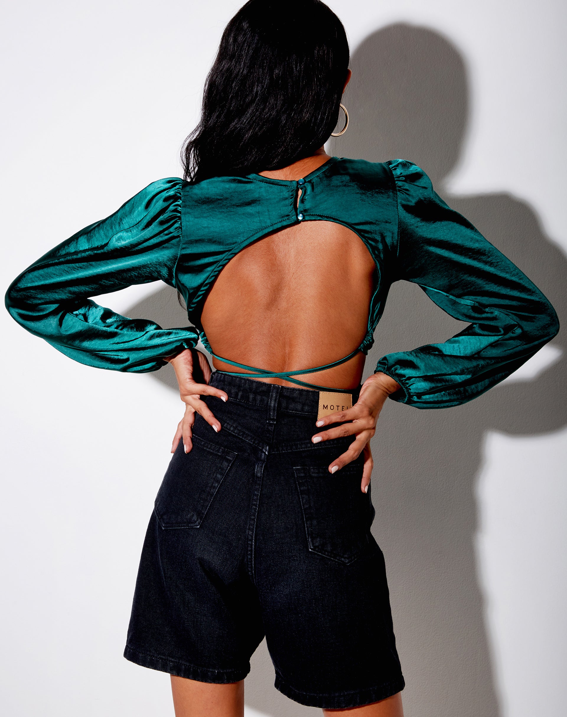 Image of Irisia Crop Top in Satin Forest Green