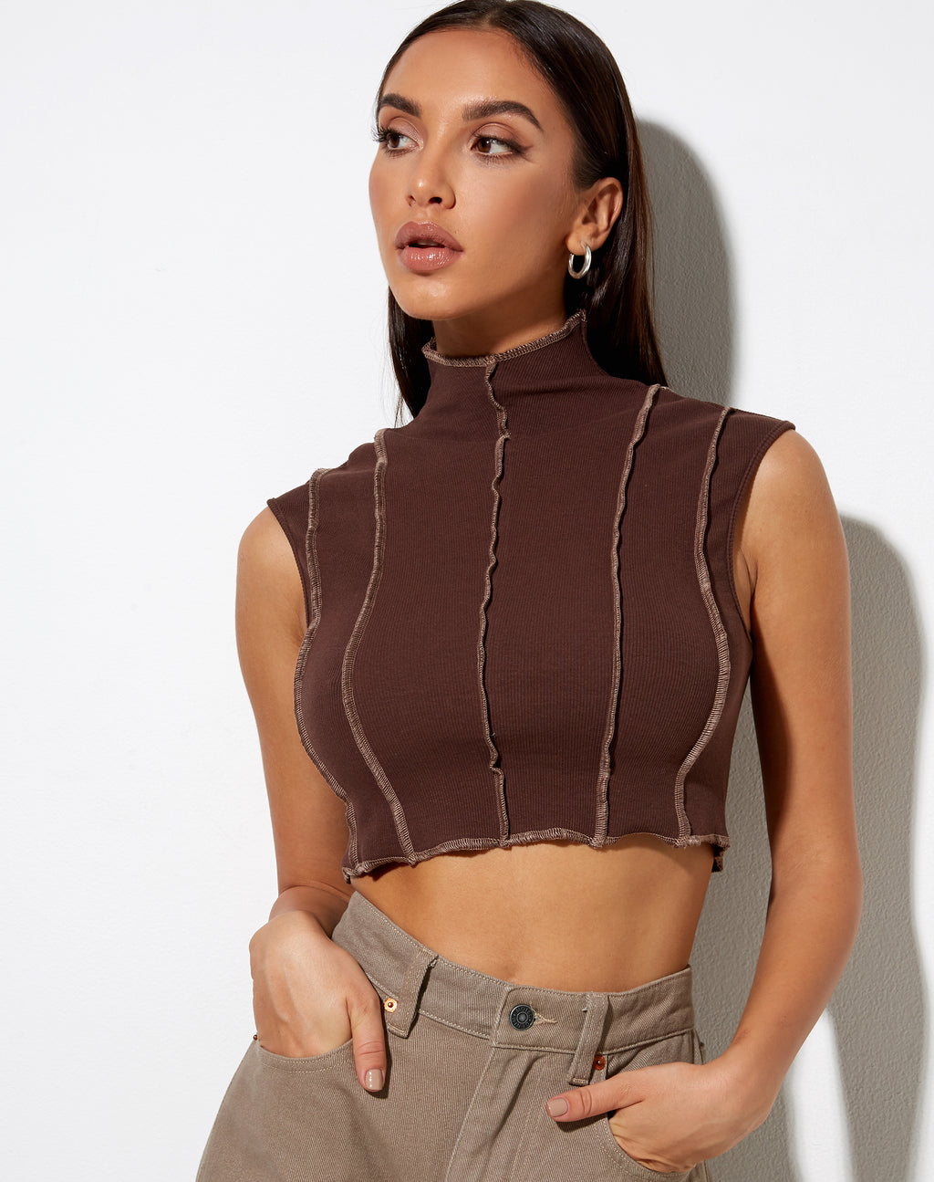Ivy Vest Top in Deep Mahogany with Lighter Brown Stitch