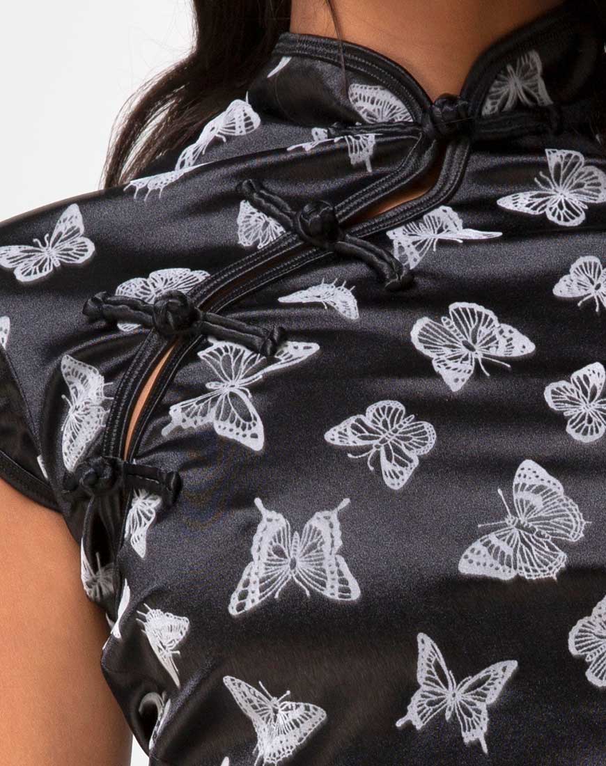 Image of Jakina Crop Top in Black Butterfly Flock