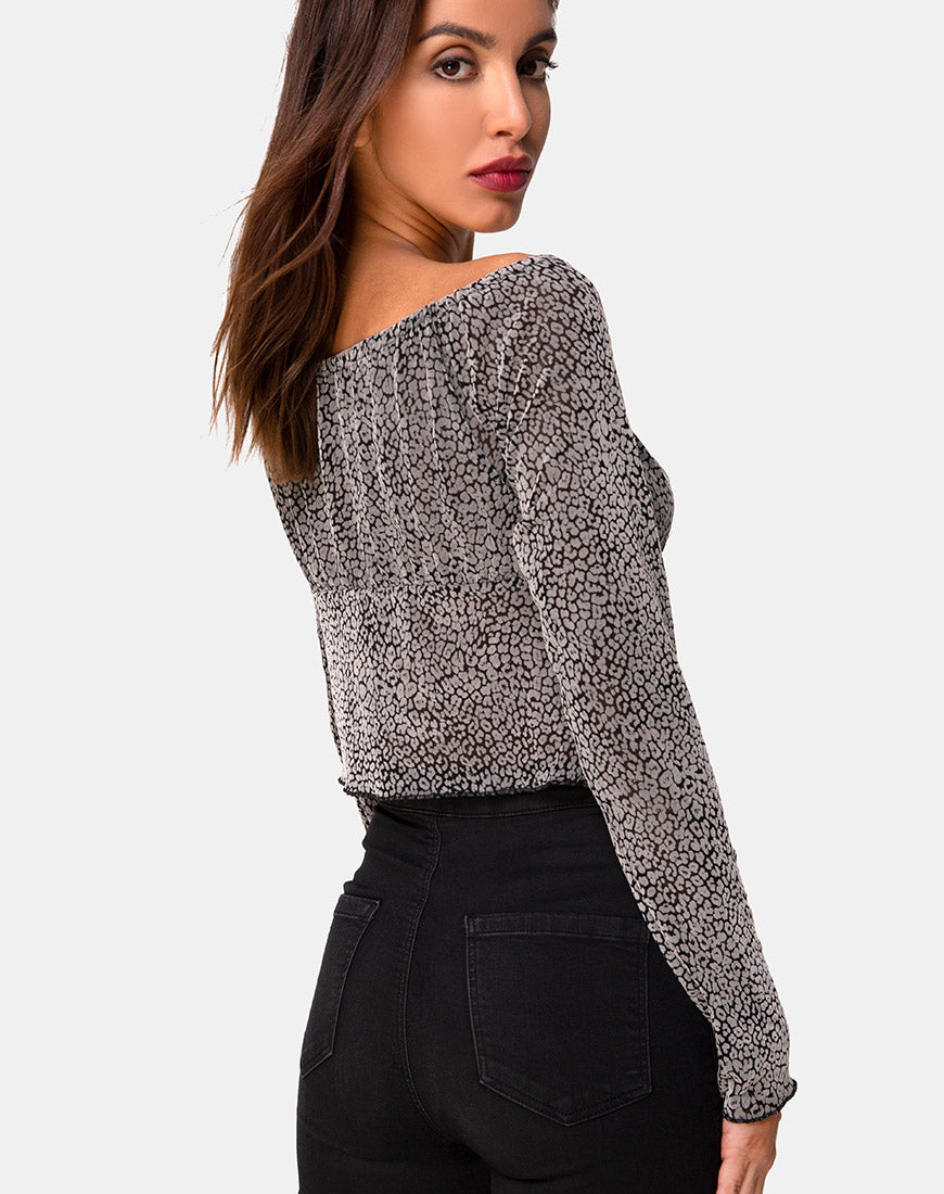 Image of Janina Top in Ditsy Leopard Grey Flock