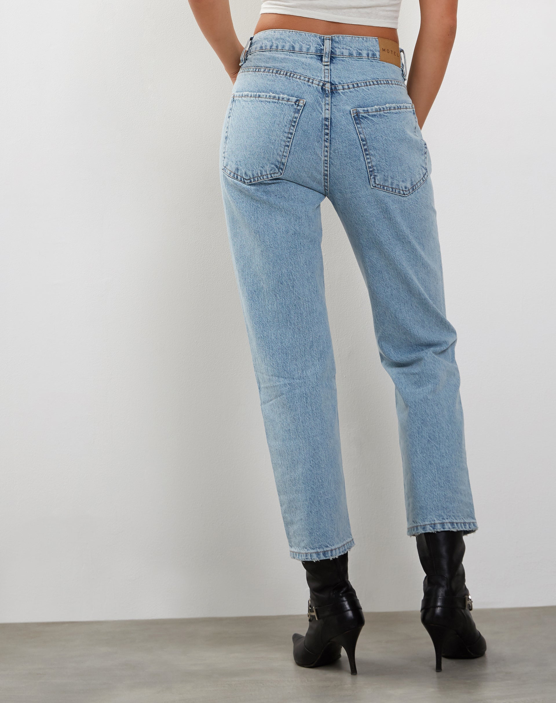 Image of Mid Rise Straight Leg Jeans in Bleach Denim