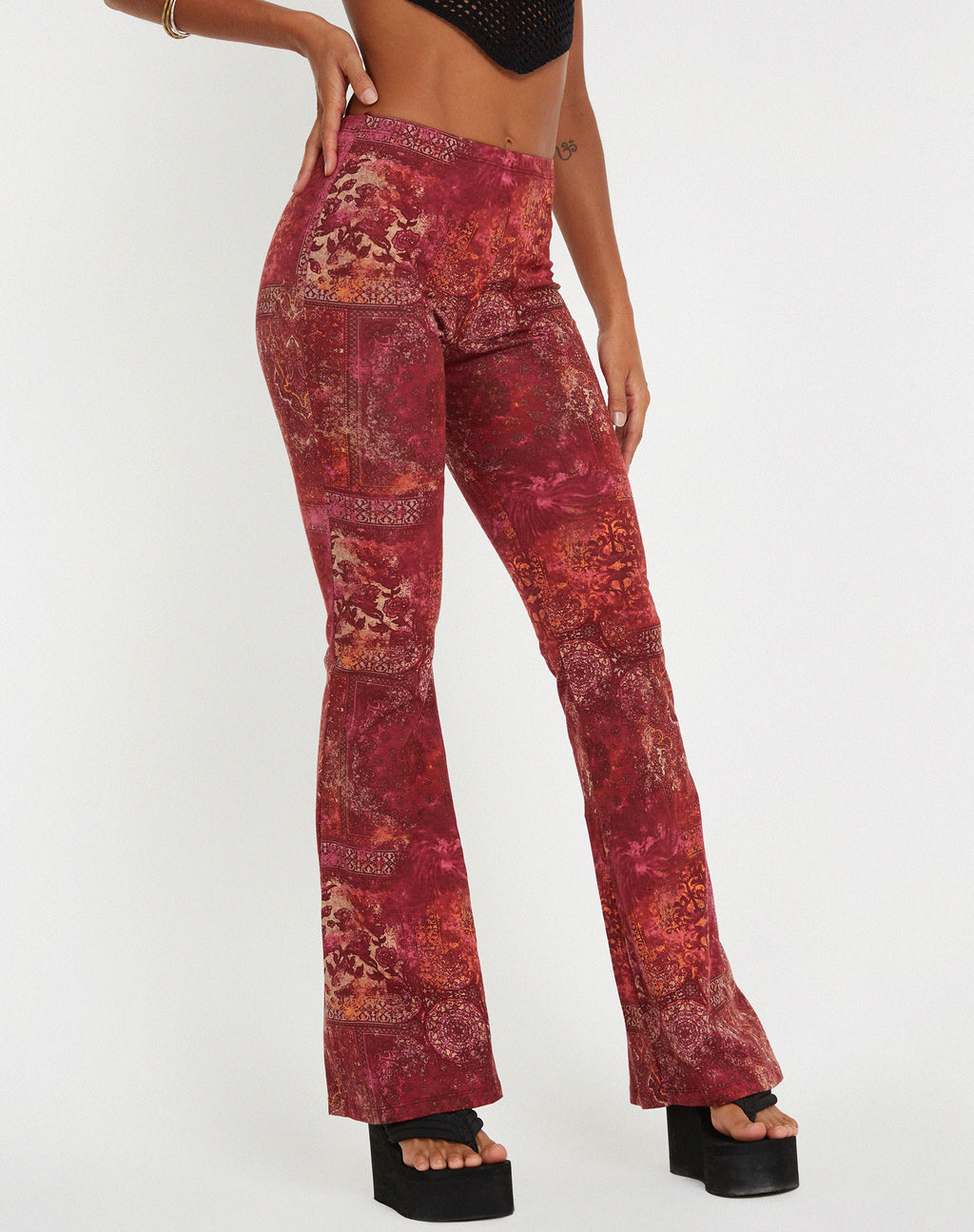 Jeevan Flare Trouser in Abstract Paisley Red